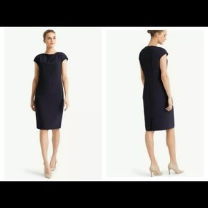 MM Lafleur Marilyn Navy Cap Sleeve Cowl Neck Sheath Dress 12